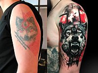 Кавер ап тату волк с оскалом