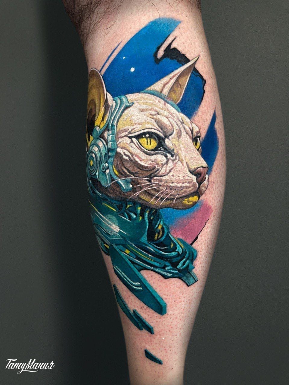 Тату сфинкс стимпанк