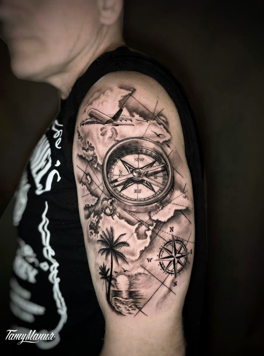 Тату карта с компасом